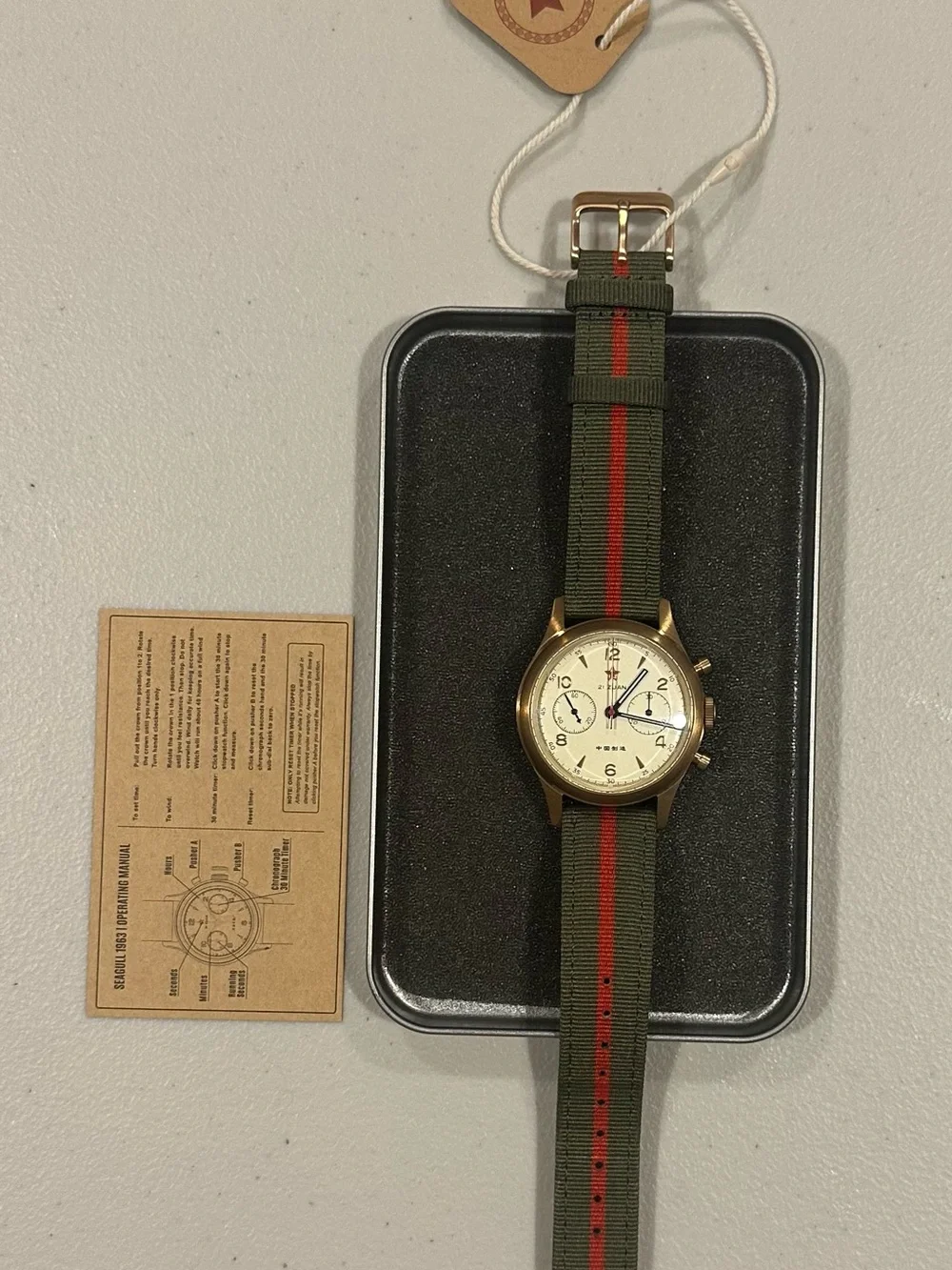 Seagull 1963 Bronze 40mm Lume Chronograph Sapphire Blue Hands